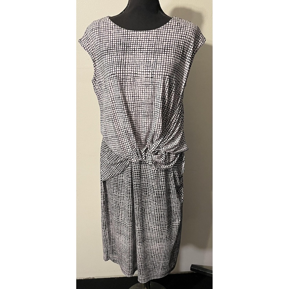 H By Halston Dress Womens Medium Black Geometric Knot Front Sheath Knee Length‎